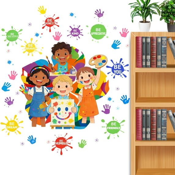 Back-To-School Cartoon Wall Decals For Teens, 1 Set Colorful Kids Art Theme Wall Stickers For Classroom Bedroom Decoration, Removable Peel & Stick Wall Art For Room Decor
