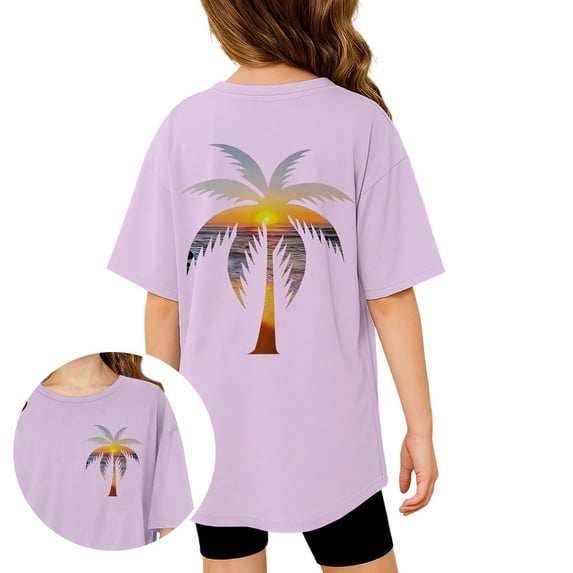 Back To School Clothes Girls Short Sleeve First Day Of School Shirt Letters Print Casual Loose Fit Summer T Shirt Top for Kids Girls,Purple,4-5 Years