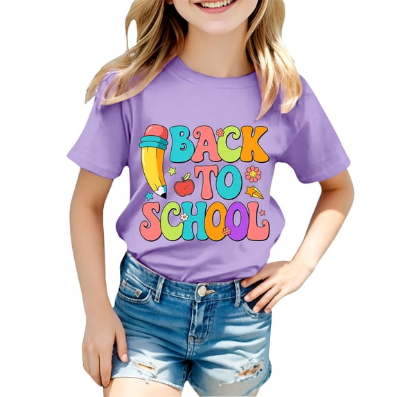 Back To School Graphic Tee For Girls Short Sleeve Crewneck Top Ideal For First Day And Activities