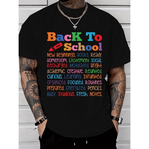 Back To School Graphic Tee T-Shirt Cotton Top Fashion and Comfortable Casual Short Sleeve Crew Neck Black S-5XL