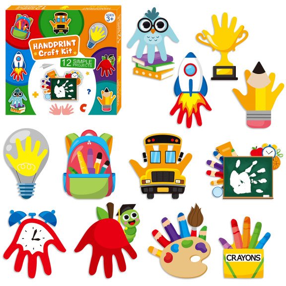 Laffact Back to School Handprint Craft Kit for  Handmade Class Fun Activities,12 Sheets
