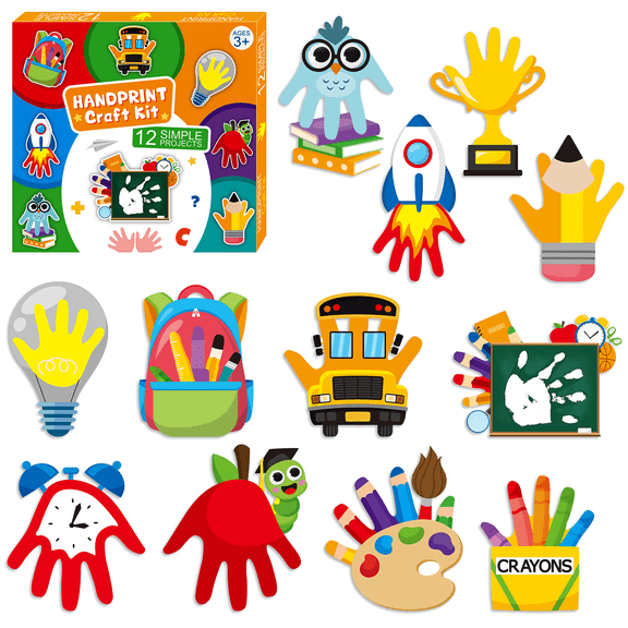 Laffact Back to School Handprint Craft Kit for School Handmade Class Fun Activities,12Sheets