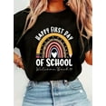 thumbnail image 1 of Back To School Happy First Day Of School For Teachers T-Shirt Women's Round Neck Short Sleeve T-Shirt Fashion Graphic Tees Women Top, 1 of 5