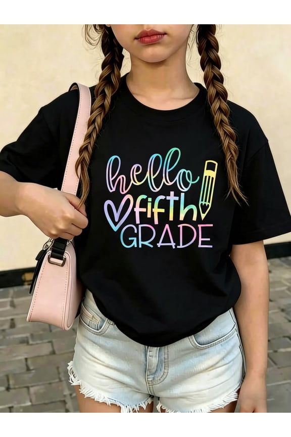 Back To School Hello Fifth Grade Tie Dye Pencil Teacher Kid Kids T-Shirt