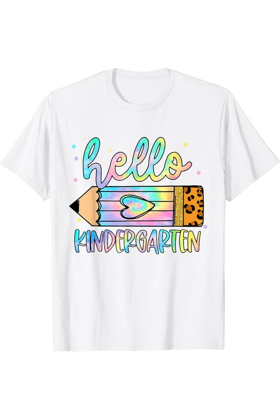 Back To School Hello Kindergarten Leopard Tie Dye Pencil Kid T-Shirt Size S-5XL