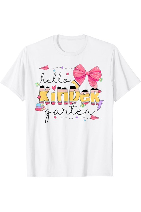 Back To School Hello Kindergarten Teacher Coquette Bow T-Shirt