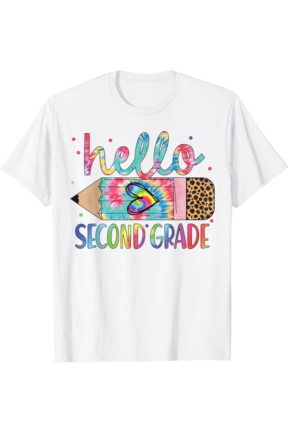 Back To School Hello second 2nd Grade Leopard Tie Dye Pencil T-Shirt