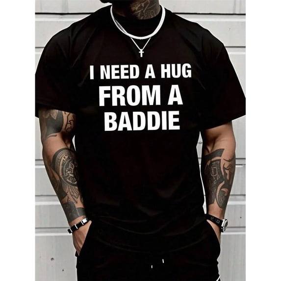 Back To School Men's Blend Knit I Need A Hug From A Baddie Slogan Vintage Streetwear Crew Neck Graphic T-Shirt