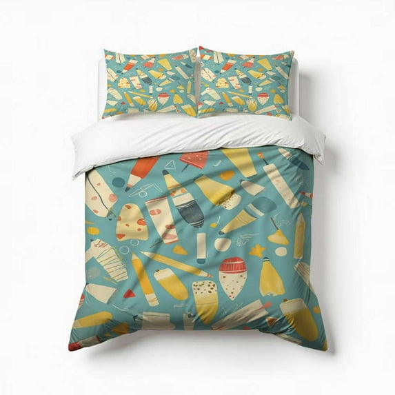 Back To School Messy Pencils Art Bedding Set 3 Pcs Soft Microfiber Quilt Cover For Bedroom Decor, Comforter Cover With 2 Pillowcase