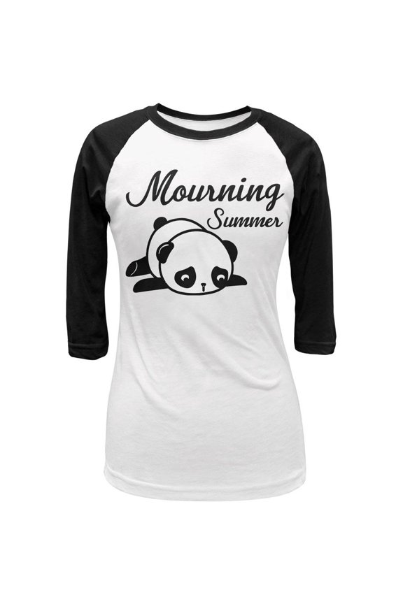 Back To School Mourning Summer Panda Juniors 3/4 Sleeve Raglan T Shirt White-Black LG