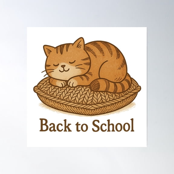 Back To School Nap – Chubby Cat Sleeping On Cozy Knitted Pillow – Kawaii Study Break Design Poster Wall Art, Modern Wall Decor, 12x18 UNFRAMED