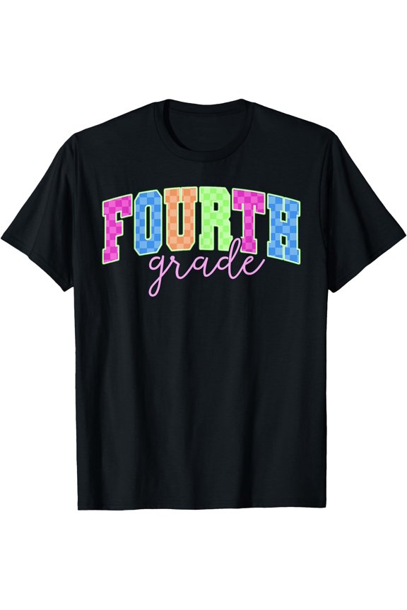 Back To School Neon Checkered Fourth Grade, Colorful Teacher T-Shirt