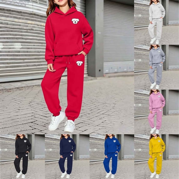 Back To School Outfit Girls Sweatsuit Fashion 2 Piece Long Sleeve Hoodie and Sweatpants Set Tracksuit Athletic Girls Clothes Fall Set