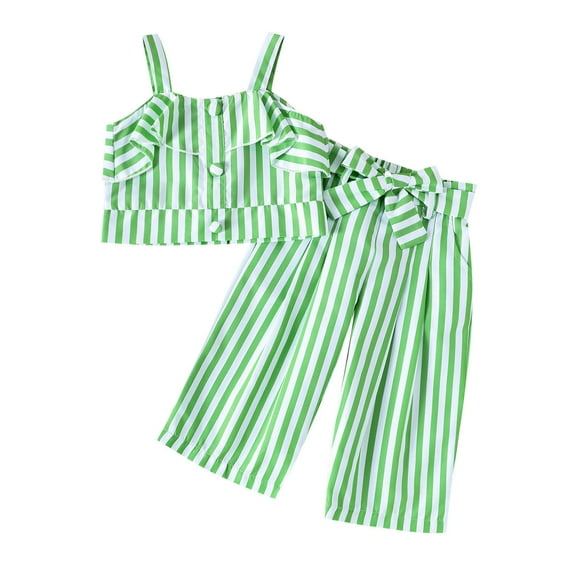 Back To School Outfits for Girls 10-12 Girls Suit, Children's Summer Striped Sling Comfortable Round-Neck Tank Top and Long Pants Sets for Kids