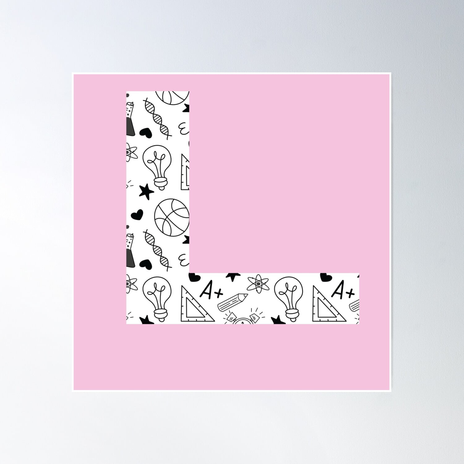Back To School Pattern Letter L Personalize Monogram (Pink) Poster Wall ...