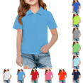 thumbnail image 1 of Back To School Polo Shirt Boys Girls Stylish Casual Short Sleeve Lapel Polo Shirt Summer Breathable Lightweight School Uniform Sky Blue 4-5 Years, 1 of 9