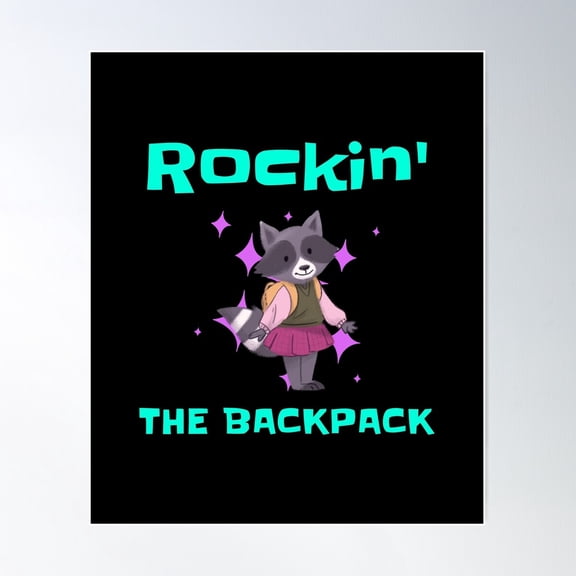 Back To School - Rockin' The Backpack Racoon Illustration Poster Wall Art, Modern Wall Decor For Living Room Bedroom, 8x12 UNFRAMED