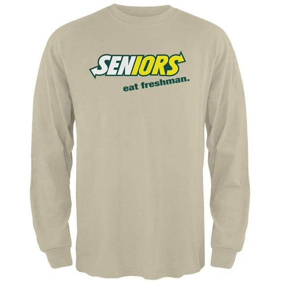 Back To School Seniors Eat Freshman Parody Mens Long Sleeve T Shirt Sand LG