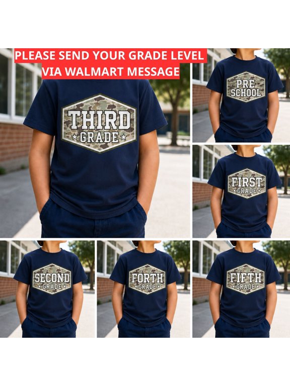 Back To School Shirt, Custom Grade Camo Badge Tee, School Outfit, First Day Of School Gift, Military Style Classroom Shirt