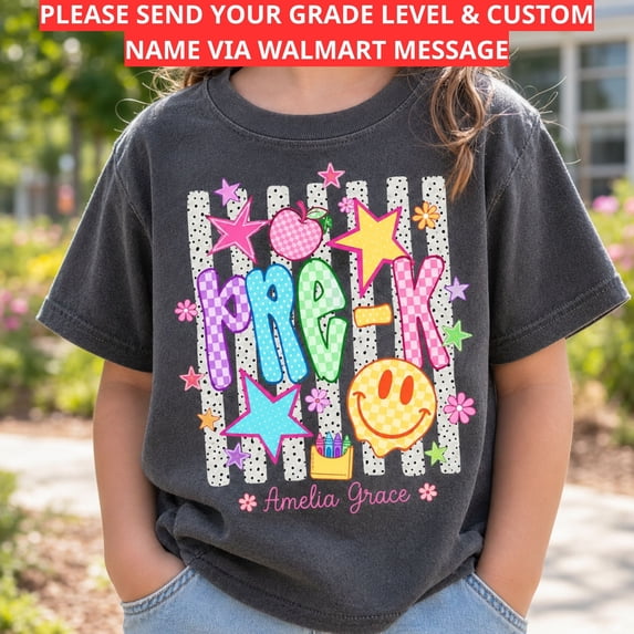 Back To School Shirt, Custom Grade Name Pre-K Tee, Cute Smiley School Outfit, First Day Of School Gift, Classroom Shirt