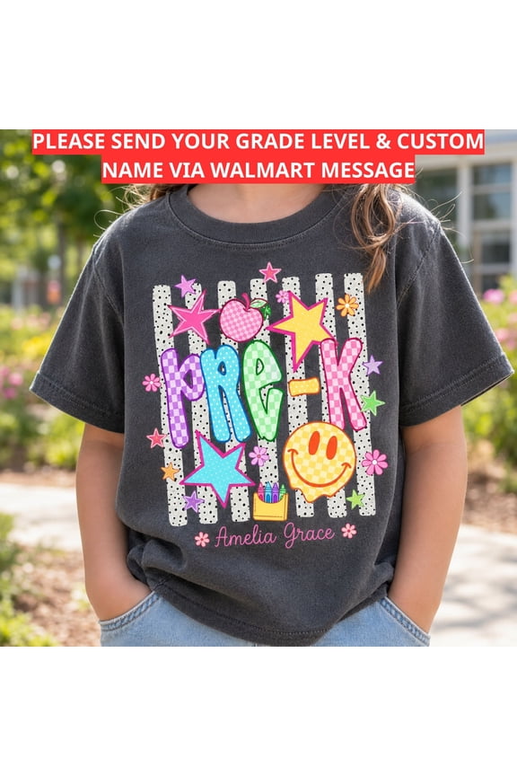 Back To School Shirt, Custom Grade Name Pre-K Tee, Cute Smiley School Outfit, First Day Of School Gift, Classroom Shirt
