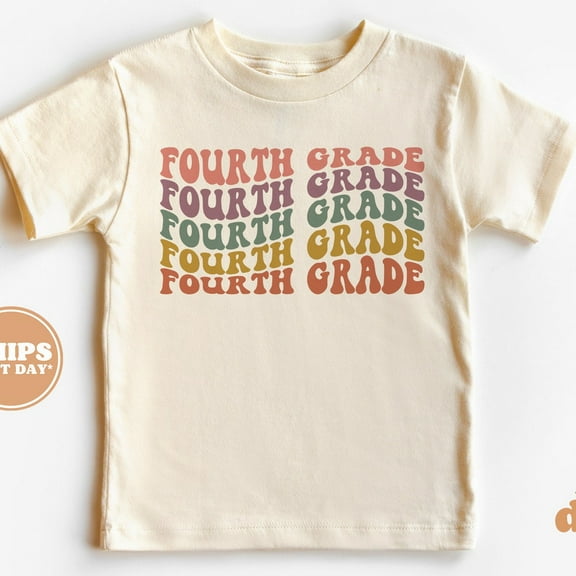 Back To School Shirt, First Day Of Fourth Grade Shirt For Girls, Boys, Groovy, Retro, Toddler Shirt TODDLER SHORT SLEEVE TEE BELLA CANVAS 3001T