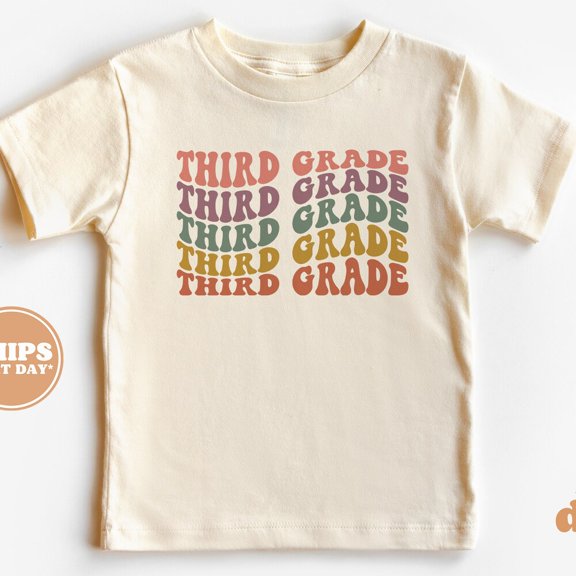 Back To School Shirt, First Day Of Third Grade Shirt For Girls, Boys, Groovy, Retro, Toddler Shirt TODDLER SHORT SLEEVE TEE BELLA CANVAS 3001T