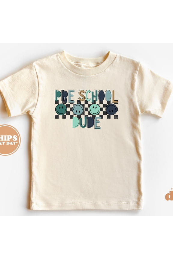 Back To School Shirt - Pre School Dude Checker Smiley Kids Shirt - First Day Of School Retro Tee TODDLER SHORT SLEEVE TEE BELLA CANVAS 3001T
