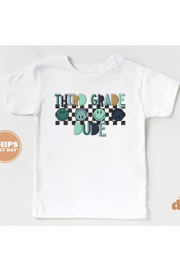Back To School Shirt -Third Grade Dude Checker Smiley Kids Shirt - First Day Of School TODDLER SHORT SLEEVE TEE BELLA CANVAS 3001T