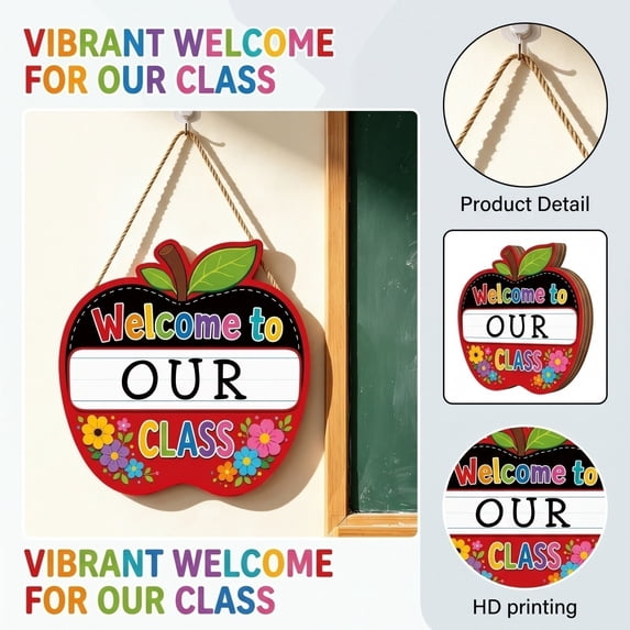 Back To School Wooden Sign, Apple Shaped Wood Door Hanger, 11.6in & 11.8in, Durable Decor For Warm Classroom Welcome Atmosphere (B)