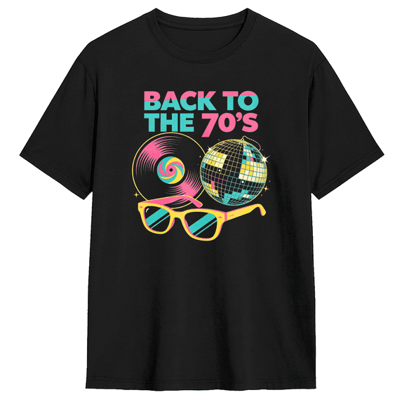 Back To The 70's Retro Disco Pattern Cool Graphic Tee for Men and Women, Party Fun Cotton Short Sleeves T-Shirt