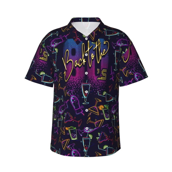 Back To The 80s Men'S 3d Print Casual Button Down Shirts, Novelty Hawaiian Short Sleeves 2xl