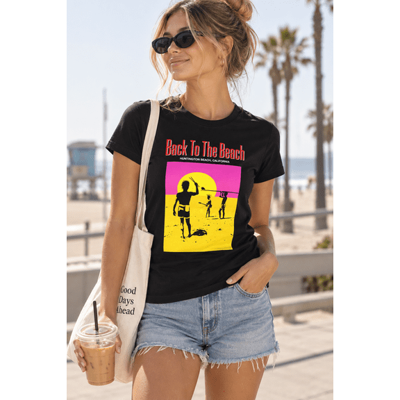 Back To The Beach Womens Graphic T Shirt Large Huntington Beach California Surf