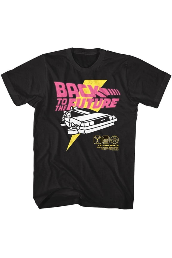 Back To The Future Electric Bolt Men's T Shirt (Black, AdultM)