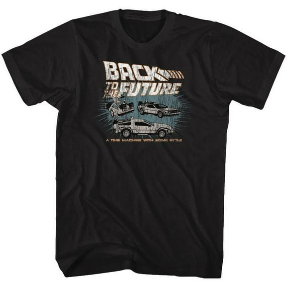 Back To The Future Cars Black Adult T-Shirt 4Xl