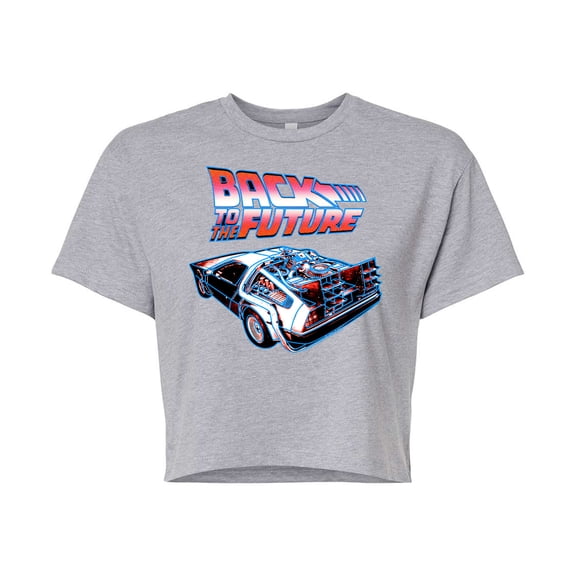 Back To The Future - DeLorean Red White & Blue - Juniors Cropped Cotton Blend T-Shirt