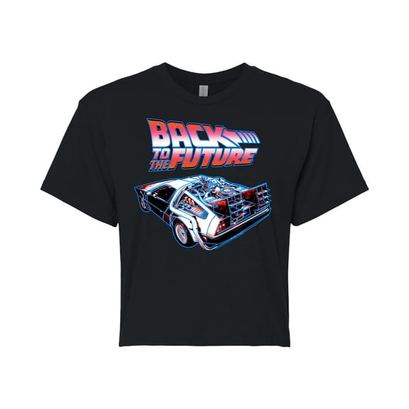 Back To The Future - DeLorean Red White & Blue - Juniors Cropped Cotton Blend T-Shirt