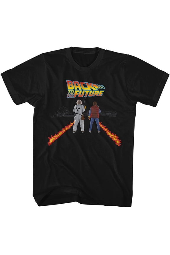 Back To The Future Fire Streaks Black Adult T-Shirt
