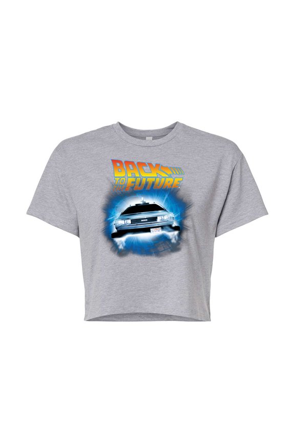 - Flying DeLorean - Juniors Cropped Cotton Blend T-Shirt