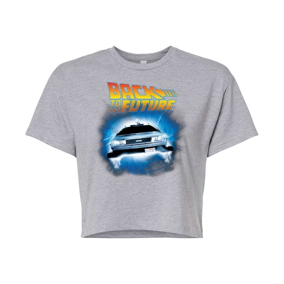 Back To The Future - Flying DeLorean - Juniors Cropped Cotton Blend T-Shirt