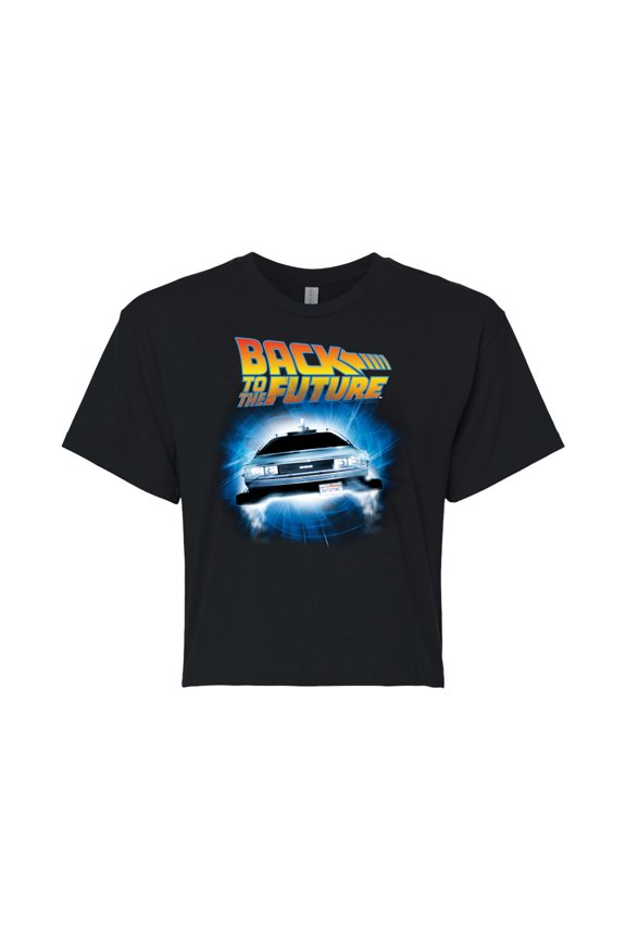 - Flying DeLorean - Juniors Cropped Cotton Blend T-Shirt