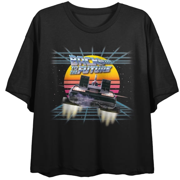 Back To The Future Franchise Futuristic Key Art Female Black Short Sleeve Crop Tee-L