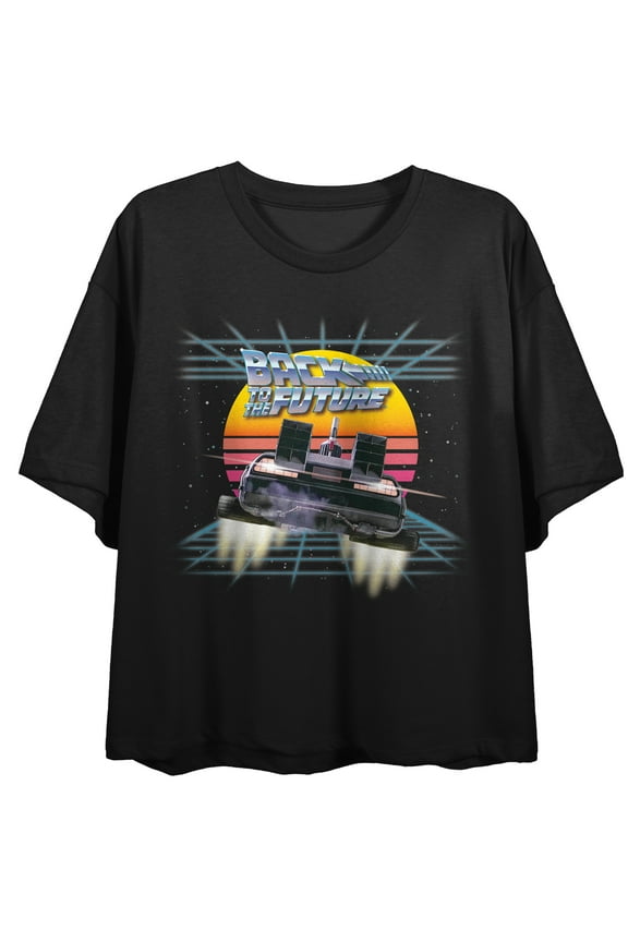Back To The Future Franchise Futuristic Key Art Female Black Short Sleeve Crop Tee-L