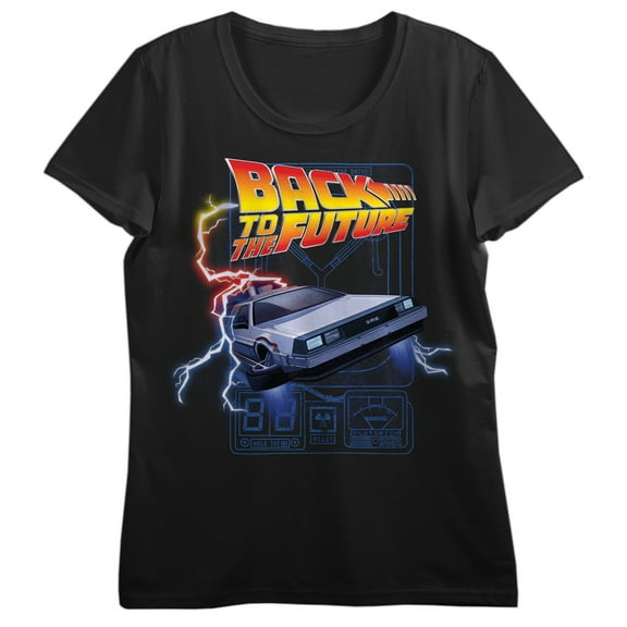 Back To The Future Franchise Retro Revival Art Women's Black Short Sleeve Tee Shirt-M