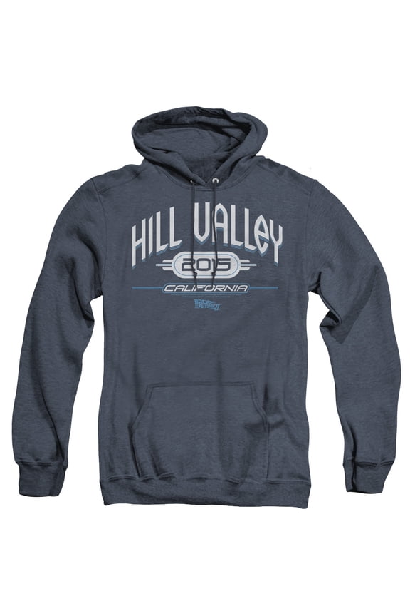 Back To The Future II Hill Valley 2015 Adult Heather Hoodie Sweatshirt Navy