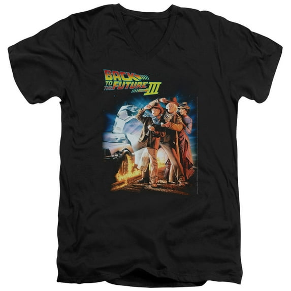 Back To The Future III Poster S/S Adult V-Neck 30/1 T-Shirt Black