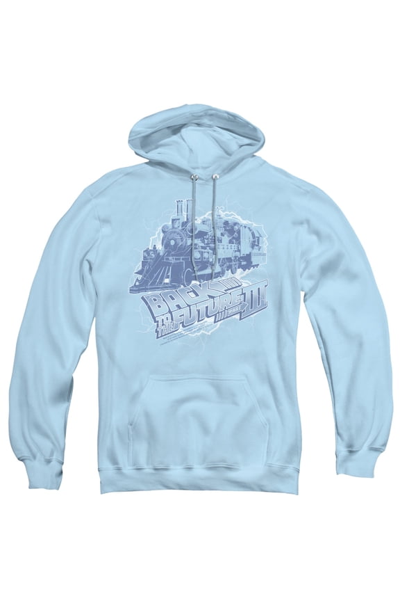 Back To The Future III Time Train Adult Pullover Hoodie Sweatshirt Light Blue