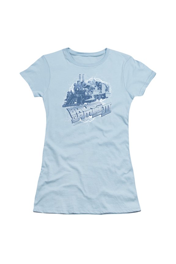 Back To The Future III Time Train S/S Junior Women's T-Shirt Sheer Light Blue