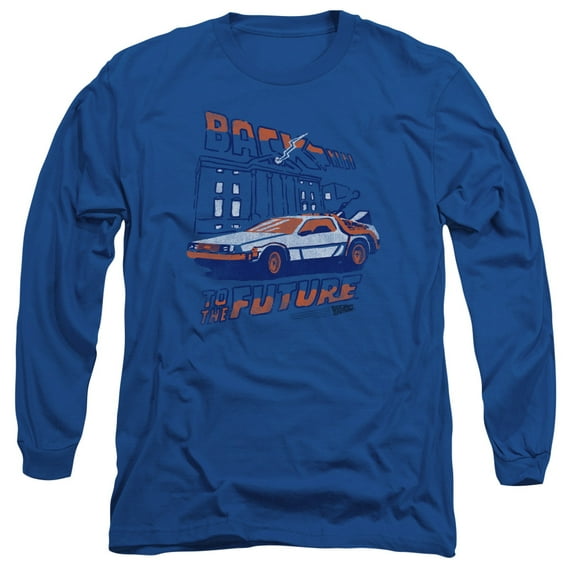 Back To The Future Lightning Strikes Long Sleeve T-Shirt Adult 18/1 Royal Blue