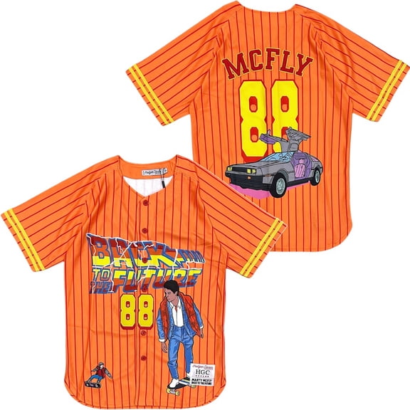 Back To The Future Marty McFly Men's Headgear Classics Embroidered Baseball Jersey (Large, Orange)